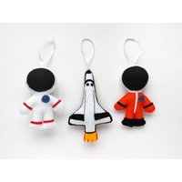 Nasa Astronaut Und Space Shuttle Filz Ornamente, Weiß Orange Raumanzug, Weihnachtsbaumschmuck, Weihnachtsdekoration von messagefromspace