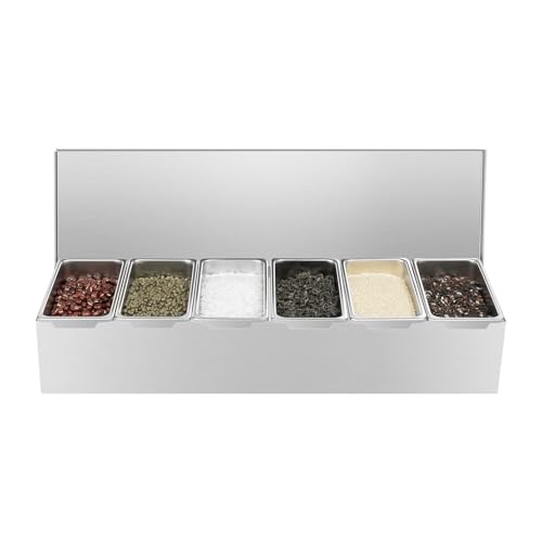 Edelstahl Bar Zutatenbehälter Beilagenbehälter Zutatenbox Barbehälter 6 Gitter Barbehälter Zutatenbehälter Mit Deckel, Für Obst/Snacks/Cocktail Zutaten, Aufbewahrung Von Tee Und Getreide Verwendet von mesterth