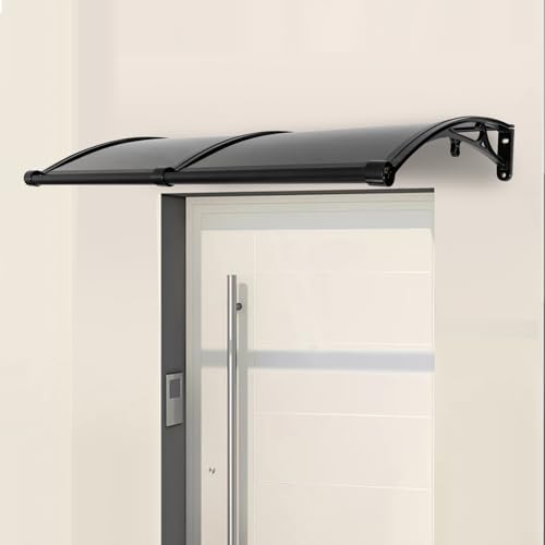 Vordach für Haustür 120 x 60 cm, Überdachung Haustür aus Aluminium und Polycarbonat, Transparentes Pultbogenvordach, Pultvordach mit Mittelstange Schwarz, Braun von mesterth