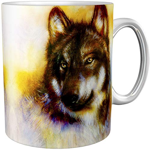 Hochwertiger Kaffeebecher Kaffeetasse mit schönem Wolfsmotiv, 330 ml, für Spülmaschinen und Mirkrowellen geeignet (Ihr eigener Text) von metALUm