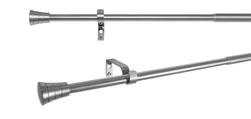 metablo 1-lauf Gardinenstange ausziehbar Vorhangstange Fenster Wandmontage Endstück Zylinder in Edelstahl-Optik Komplettgarnitur Teleskopstange 16/19 mm Edelstahl-Optik 210-400 cm von metablo