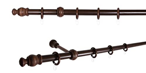 metablo Gardinenstange Wandmontage 1-Lauf, Komplettgarnitur Mini inklusive Träger Endstücke Nussbaum 240 cm von metablo