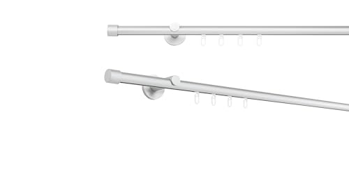 metablo Gardinenstange auf Maß mit Endstück Kappe Innenlauf Ø 20mm Wandabstand 6,5cm Komplettset Alu-Silber 150cm von metablo