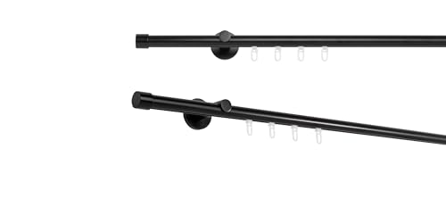 metablo Gardinenstange auf Maß mit Endstück Kappe Innenlauf Ø 20mm Wandabstand 6,5cm Komplettset Schwarz 110cm von metablo