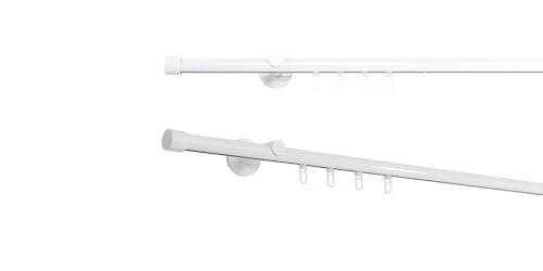 metablo Gardinenstange auf Maß mit Endstück Kappe Innenlauf Ø 20mm Wandabstand 6,5cm Komplettset Weiß 270cm von metablo