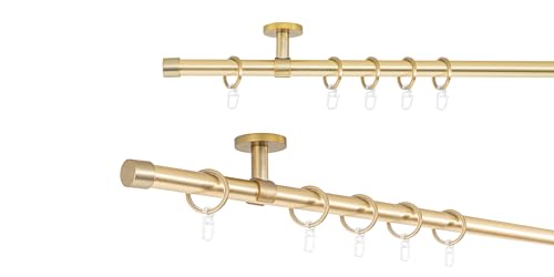 metablo Gardinenstange auf Maß mit Endstück Kappe Ø 20mm Rohr 1-Lauf Deckenbstand 4cm Komplettset Messing-Matt 300cm von metablo