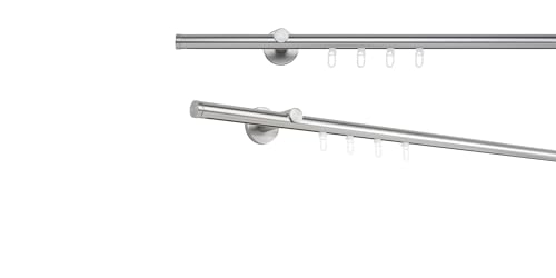 metablo Gardinenstange auf Maß mit Endstück Match Innenlauf Ø 20mm Wandabstand 6,5cm Komplettset Edelstahl-Optik 150cm von metablo