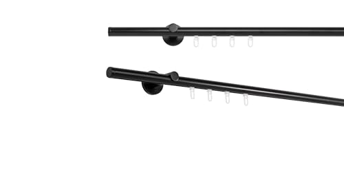 metablo Gardinenstange auf Maß mit Endstück Match Innenlauf Ø 20mm Wandabstand 6,5cm Komplettset Schwarz 310cm von metablo
