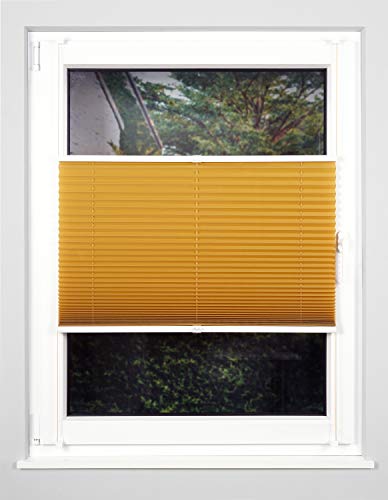 metablo Plissee Faltrollo ohne Bohren mit Klemmträger Blickdicht Sonnenschutz Jalousie für Fenster & Tür Gold-Ocker 80x210 cm von metablo