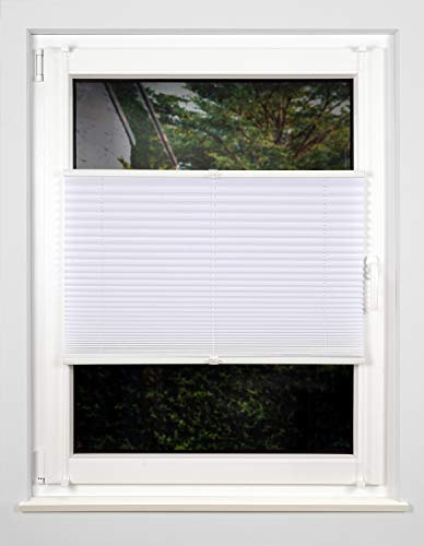 metablo Plissee Faltrollo ohne Bohren mit Klemmträger Blickdicht Sonnenschutz Jalousie für Fenster & Tür Weiß 60x130 cm von metablo