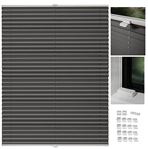 metablo Plissee nach maß Plissee mit Bohren 22 Farben Schalosien Fenster innen Faltrollos für Fenster Sicht- und Sonnenschutz Rollo für Fenster mit Bohren Dunkelgrau B: 101-110 cm, H: 40-100 cm von metablo