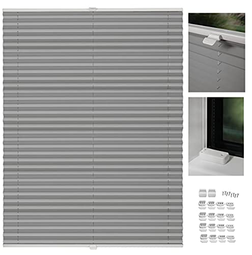 metablo Plissee nach maß Plissee mit Bohren 22 Farben Schalosien Fenster innen Faltrollos für Fenster Sicht- und Sonnenschutz Rollo für Fenster mit Bohren Hellgrau B: 111-120 cm, H: 101-150 cm von metablo