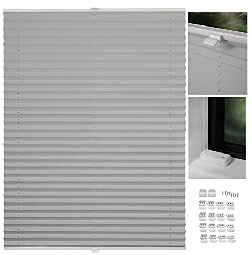 metablo Plissee nach maß Plissee mit Bohren 22 Farben Schalosien Fenster innen Faltrollos für Fenster Sicht- und Sonnenschutz Rollo für Fenster mit Bohren Silber B: 61-70 cm, H: 40-100 cm von metablo