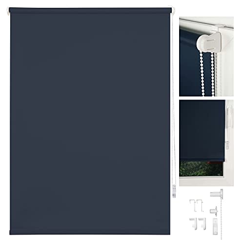 metablo Rollo Klemmfix ohne Bohren Fenster innen Klemmfix Sichtschutzrollo Seitenzugrollo Klemmrollo lichtdurchlässig und Blickdicht Dark-Blue 100x160 cm von metablo