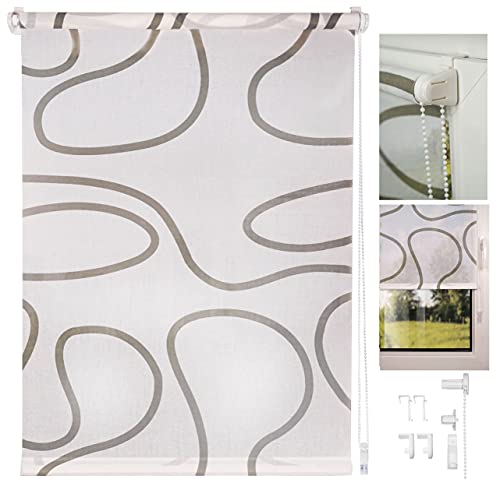 metablo Rollo Klemmfix ohne Bohren Fenster innen Klemmfix Sichtschutzrollo Seitenzugrollo Klemmrollo lichtdurchlässig und Blickdicht Weiß-Taupe 100x160 cm von metablo