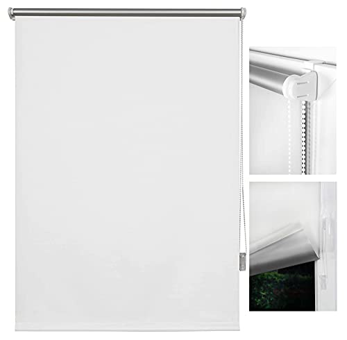 metablo Verdunkelungsrollo Klemmfix ohne Bohren Thermo Fensterrollo Rollo Seitenzugrollo Klemmrollo für Fenster & Tür Weiß 110x160 cm von metablo