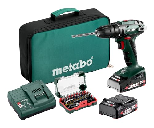 Metabo Akku-Bohrschrauber BS 18 – 602207930 – 18 V – Mit 32-teiliger Bit-Box – Inklusive zwei Akkus und Ladegerät von metabo
