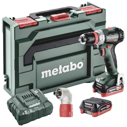 Metabo Akku-Bohrschrauber PowerMaxx BS 12 BL Q Pro (601045920) mit Schnellwechselwinkeladapter "Quick", metaBOX 118, 12V 2x4Ah LiHD + ASC 55 von metabo