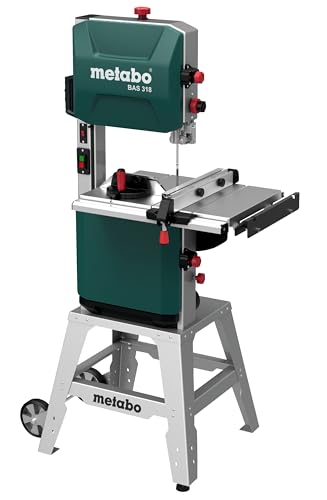 metabo Bandsäge BAS 318 Precision DNB - 900 W, 170 mm Schnitthöhe, 2 Geschwindigkeiten - Hohe Präzision, LED-Licht, werkzeuglose Einstellung, für Holz und Metall - Inkl. Untergestell und Zubehör von metabo
