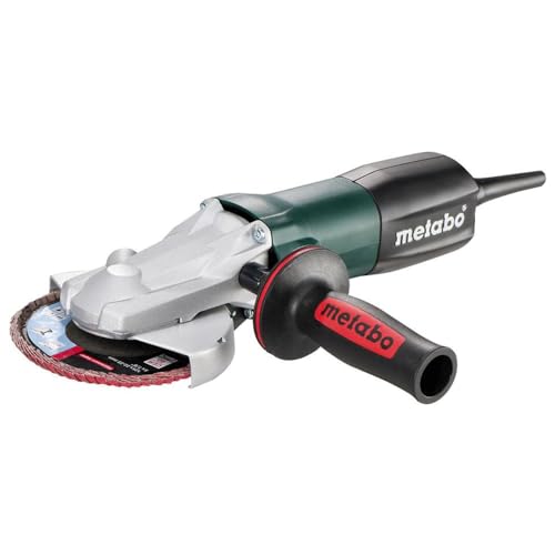metabo Flachkopf-Winkelschleifer WEF 9-125 Quick - 910 W Leistung, 125 mm Scheiben-Ø, 43° Winkel, 10.000 U/min, 2 Nm Drehmoment - Ergonomisch, vibrationsarm, ideal zum Schleifen, Trennen und Fräsen von metabo