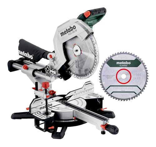 Metabo KGS 305 M Set Kappsäge (Karton, mit 2. HartmetallSägeblatt, Klasse M, Säge, robuste Bauweise, mit Tischverbreiterung) 613305900 von metabo