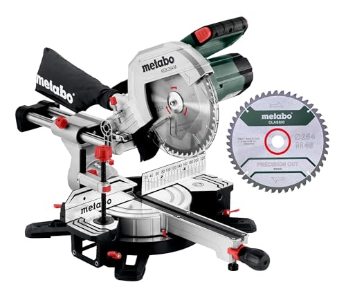 Metabo Kapp- und Gehrungssäge Set KGS 254 M – 613254900 – Mit Precision Cut Line, 254 mm 2. Hartmetall-Sägeblatt und Zugfunktion – 2 m Kabellänge von metabo