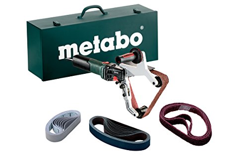metabo Rohrbandschleifer RBE 15-180 Set - 1550 W, bis 180 mm Rohr-Ø, 270° Umschlingung - Edelstahl schleifen, VTC-Elektronik, Sanftanlauf, werkzeugloser Bandwechsel - Inkl. Schleifbänder & metaBOX von metabo