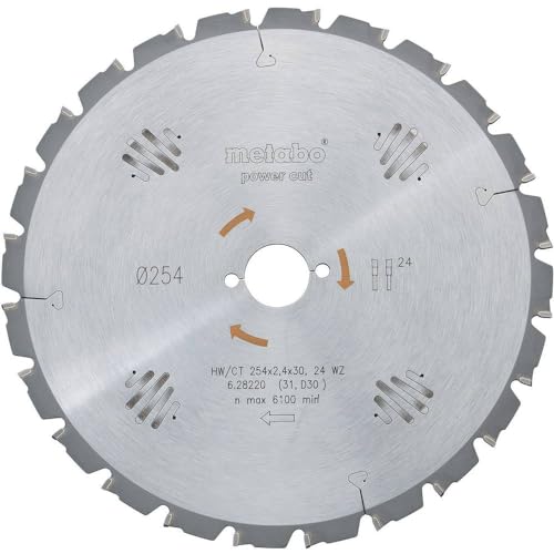 Metabo Sägeblatt "power cut wood - professional", 216x2,4/1,8x30, Z24 WZ 5° neg. (628009000) Durchmesser x Schnittbreite x Bohrung: 216 x 2.4 x 30 mm, Material: HW/CT, Zähnezahl: 24 von metabo
