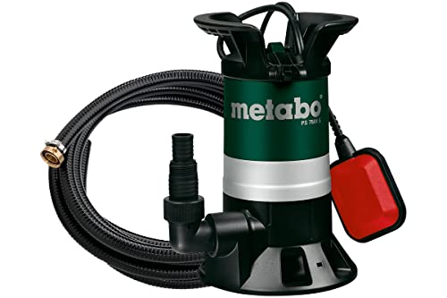 Metabo Schmutzwasser-Tauchpumpe PS 7500 S Set (690864000) Karton; mit Ablauf-Garnitur mit Armaturen (7 m), Nennaufnahmeleistung: 450 W, Max. Fördermenge: 7500 l/h, Max. Förderhöhe: 5 m von metabo