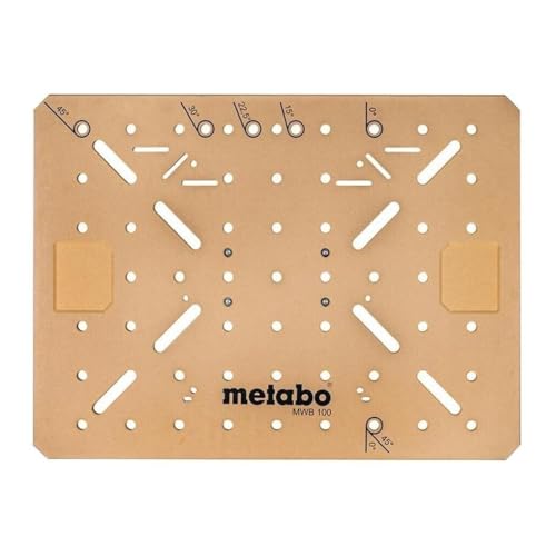 Metabo Tischplatte Lochplatte für den Multifunktionstisch MWB 100, 20 mm Lochraster, Winkelanzeige (0° 15° 22,5° 30° 45°), 710 x 960 x 20 mm, Traglast 120 Kg, 316081220 von metabo