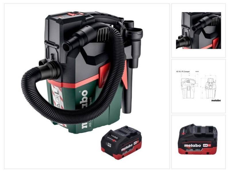 metabo Absaugstation AS 18 L PC Compact Akku Sauger 18 V 6 l IPX4 Staubklasse L Nass und T von metabo