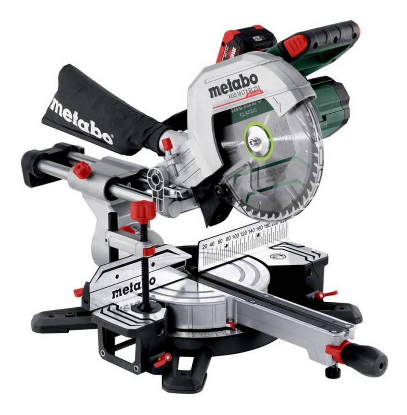 metabo Akku-Kapp-Gehrungssäge KGS 18 LTX BL 254, Kappsäge 2 x 8 Ah LiHD im Karton von metabo