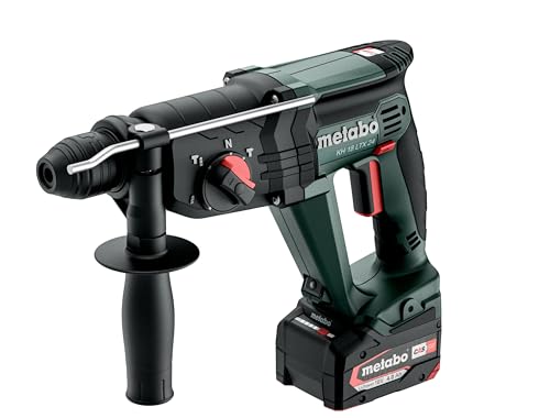 metabo Akku-Kombihammer KH 18 LTX 24-18 V, 2.1J Schlagenergie, 5200/min Schlagzahl, SDS-plus - Hammerbohren, Bohren und Meißeln, LED-Licht - Inkl. 2 x Akku LiPOWER (4.0 Ah), Ladegerät und metaBOX von metabo