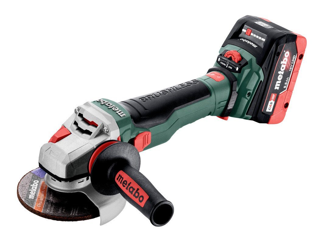 metabo Akku-Winkelschleifer WVB 18 LTX BL 15-125 Quick, max. 10000 U/min, Akku-Winkelschleifer 2 x 5,5 Ah LiHD in metaBox 165 L von metabo