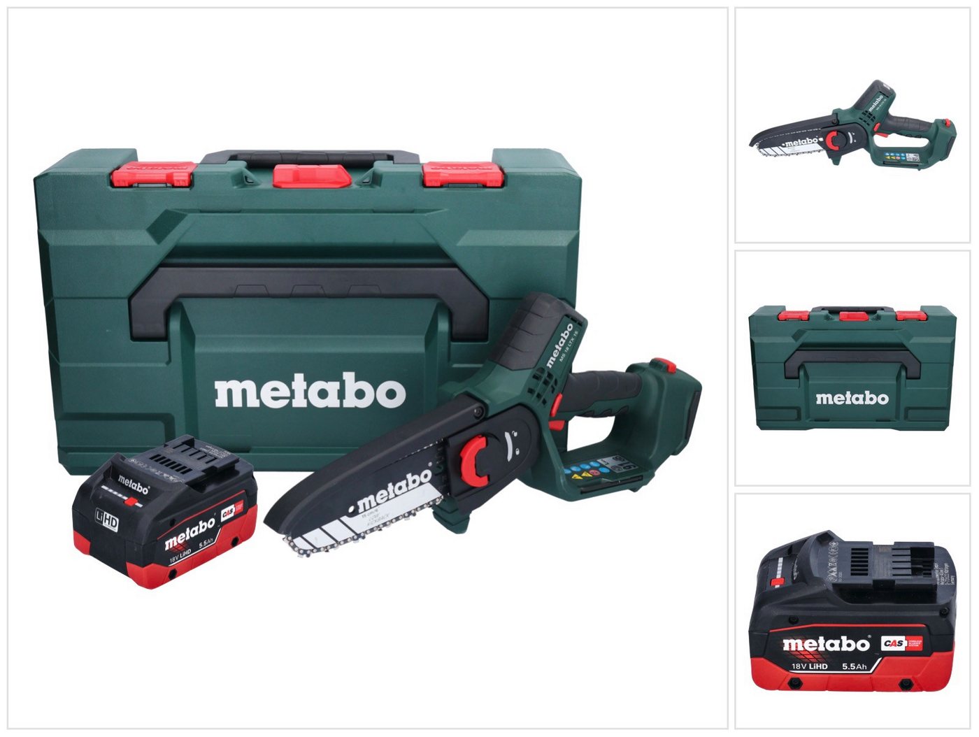metabo Benzin-Kettensäge MS 18 LTX 15 Akku Gehölzsäge 18 V 15 cm + 1x Akku 5,5 Ah + metaBOX metabo Benzin-Kettensäge MS 18 LTX 15 Akku Gehölzsäge 18 V 15 cm + 1x Akku 5,5 Ah + metaBOX von metabo