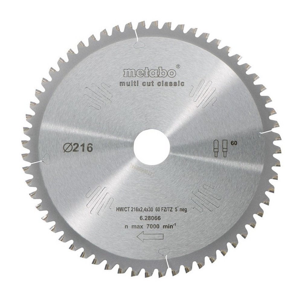 metabo Kreissägeblatt, 216 x 30 mm, Zähnezahl 60, "multi cut - classic" f. Holz / Metall von metabo