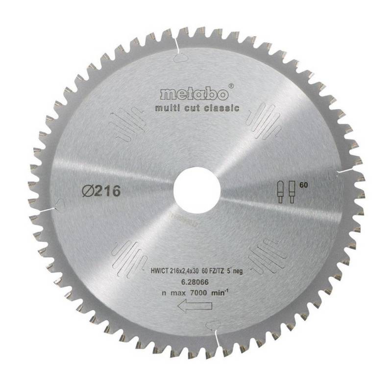 metabo Kreissägeblatt, 216 x 30 mm, Zähnezahl 60, "multi cut - classic" f. Holz / Metall metabo Kreissägeblatt, 216 x 30 mm, Zähnezahl 60, "multi cut - classic" f. Holz / Metall von metabo