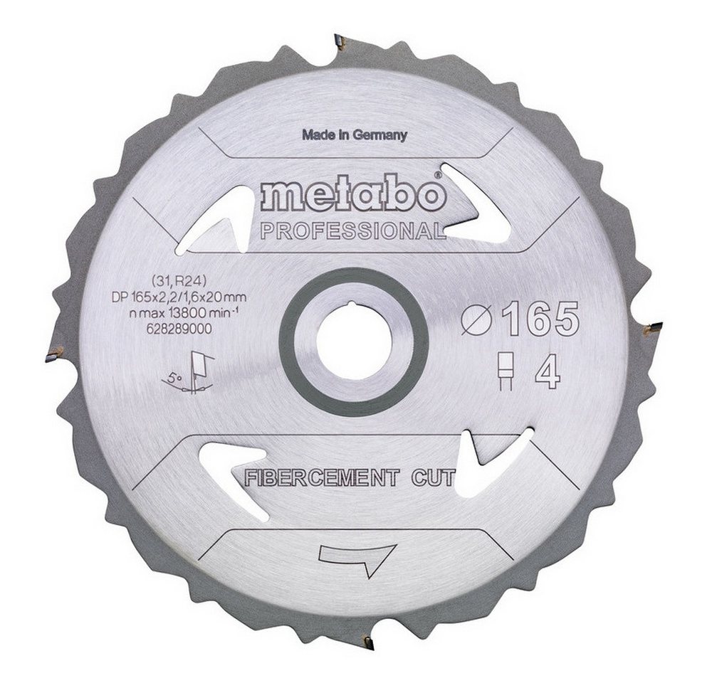metabo Kreissägeblatt, "fibercement cut - professional", 165 x 20 mm, Zähnezahl 4, DFZ 5° metabo Kreissägeblatt, "fibercement cut - professional", 165 x 20 mm, Zähnezahl 4, DFZ 5° von metabo