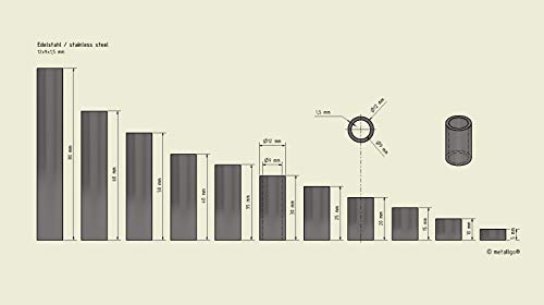 Edelstahl Distanzhülsen, Abstandshülsen – ohne Innengewinde, M8 Schrauben beweglich durchsteckbar – 12 x 9 x 1.5 mm (Außen x Innen x Wandstärke) – 20 Stück, Länge 8 mm von metallgo