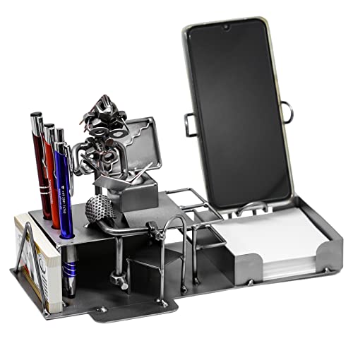 metalman24 Schraubenmännchen BÜRO PC Frau Schreibtisch Organizer Handyhalter Visitenkartenhalter Stiftehalter Zettelbox Handarbeit Geschenkidee Metallmännchen Stahlfigur - Deko für Büro & Zuhause von metalman24