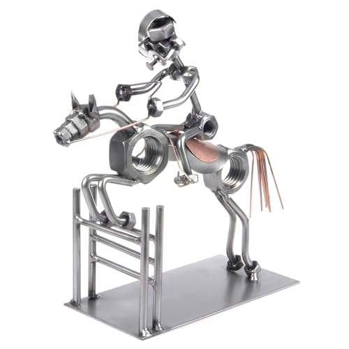 metalman24 Schraubenmännchen Springreiter Pferd - Handarbeit Geschenkidee Metallfigur Metallmännchen Stahlfigur Schraubenmännle - Deko für Büro & Zuhause von metalman24
