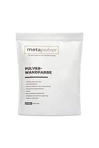 Metapulver Wandfarbe weiß für Innen (2440 Gramm matt, ergibt 4L für 24-40 m2) Pulver- Innenfarbe mit besonders hoher Deckkraft Dispersionsfarbe zum Anrühren mit Wasser von metapulver