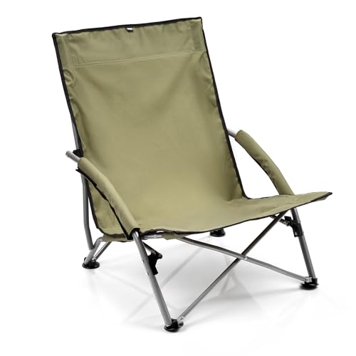 meteor Klappbarer Campingstuhl Sonnenliege Leichter, strapazierfähiger Sitz im Freien Camping Beach Festivals Garten Caravan Mit Tragetasche Licht Erwachsene Kinder (55 x 66 x 51 cm, Khaki) von meteor