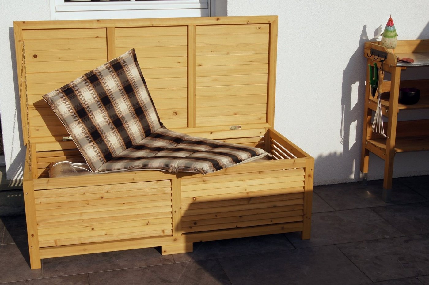metra-direkt Gartenbox Holz Auflagenbox - Kissenbox - Gartentruhe - 140x65x46 cm, Imprägniertes Kiefernholz, Stabil, Geräumig von metra-direkt