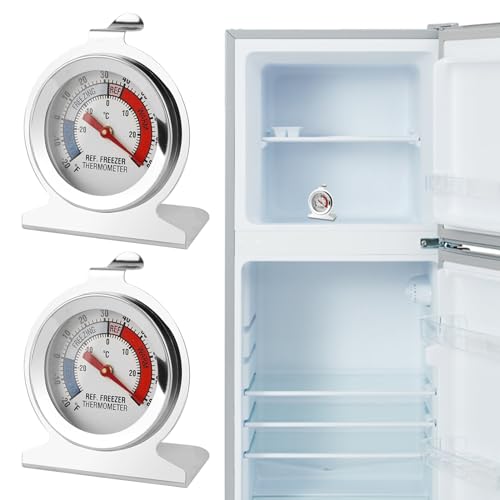 2 Stück Kühlschrankthermometer, Thermometer Kühlschrank Edelstahl, Großes Zifferblatt für einfache Ablesung, Mit Haken und Standfuß, Messbereich -20~80°F / -30~30°C, Perfekt für Haushalt Gastronomie von meukcez