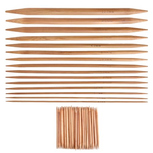 75 Stück Doppelspitze Stricknadeln Holz, Umfangreiches Bambus Stricknadel Set, 15 Größen Stricknadeln Nadelspiel 2 mm-10 mm, Ideal für Socken, Handschuhe, Schals & DIY-Projekte Umweltfreundlich von meukcez