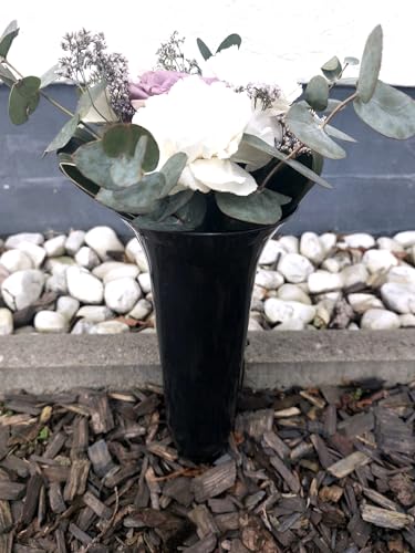 Blumenvase für Friedhof Grabvase modern grau 33cm lang & 12 cm Durchmesser Steckvase mit Erdspieß Grabschmuck wetterfest für Rosen und Tulpen von meytrade