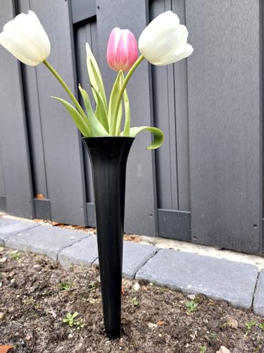 Blumenvase für Friedhof Grabvase modern grau 34cm lang Steckvase mit Erdspieß Grabschmuck wetterfest für Rosen und Tulpen von meytrade