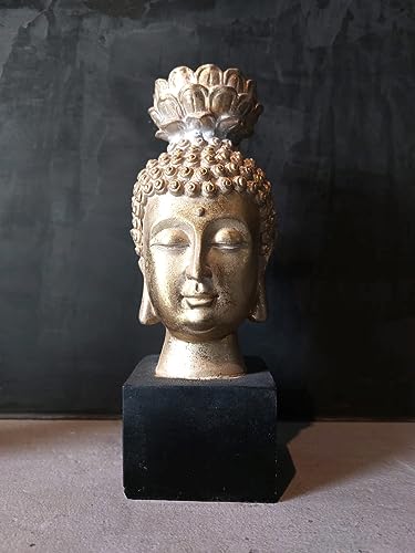 Buddha Statue Poly Figur Kopf Gold & schwarz Teelicht Halter Meditation Yoga Dekoration 21cm hoch von meytrade