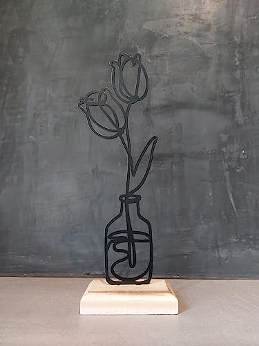Metallblume Metalldeko Tulpe Aufsteller Holz & Metall Blume Tischdeko minimalistische Wohndeko von meytrade